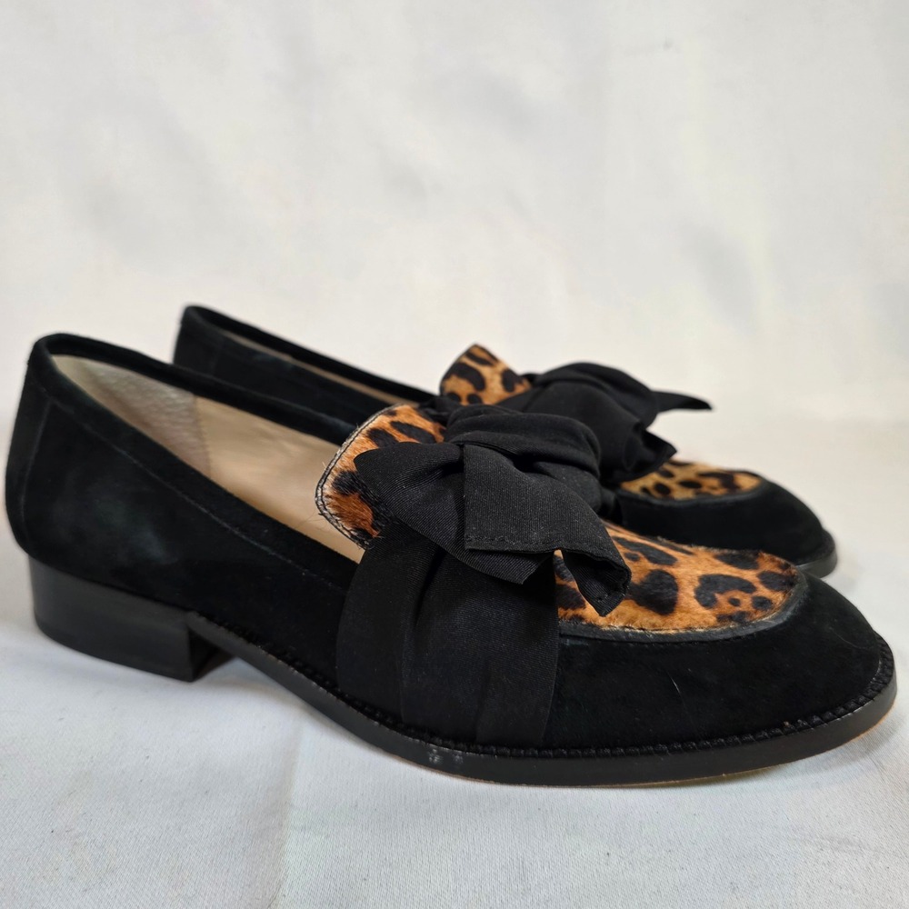 Botkier Violet Loafers Size 9 Black Leopard Calf Hair Suede Bow Preppy